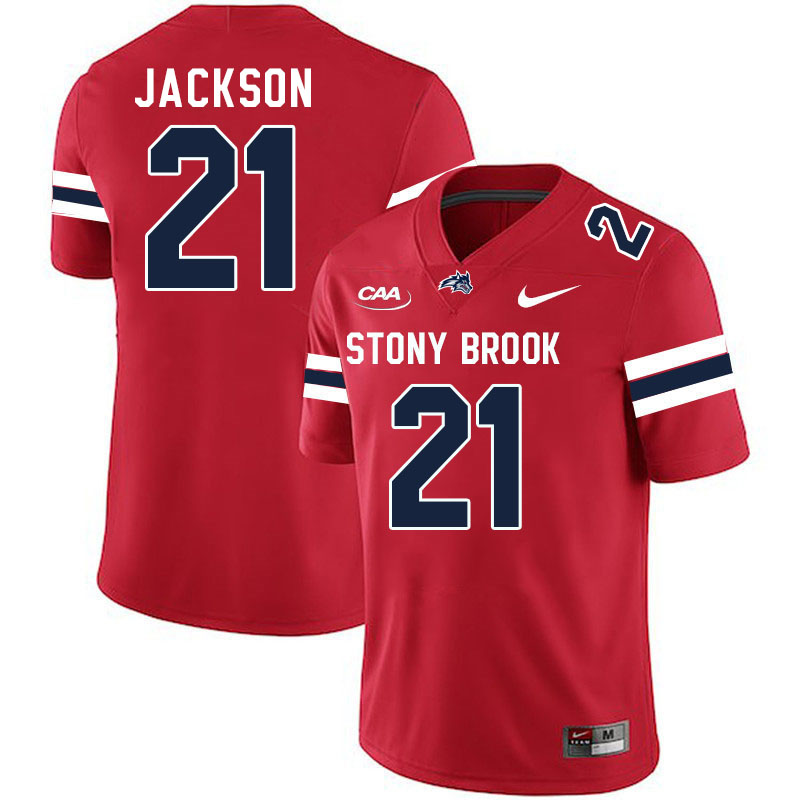 Stony Brook Seawolves #21 Jordan Jackson College Football Jerseys Stitched-Red